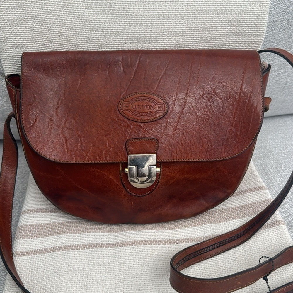 Vintage Oroton Brown Genuine Leather Crossbody Bag Handbag Australian Rare